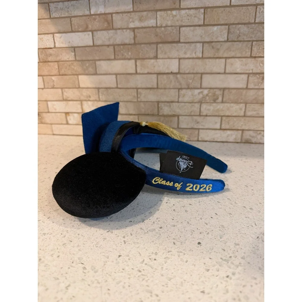 Disney Parks Mickey Mouse Graduation Cap Headband Tassel Navy Gold Black OSFM